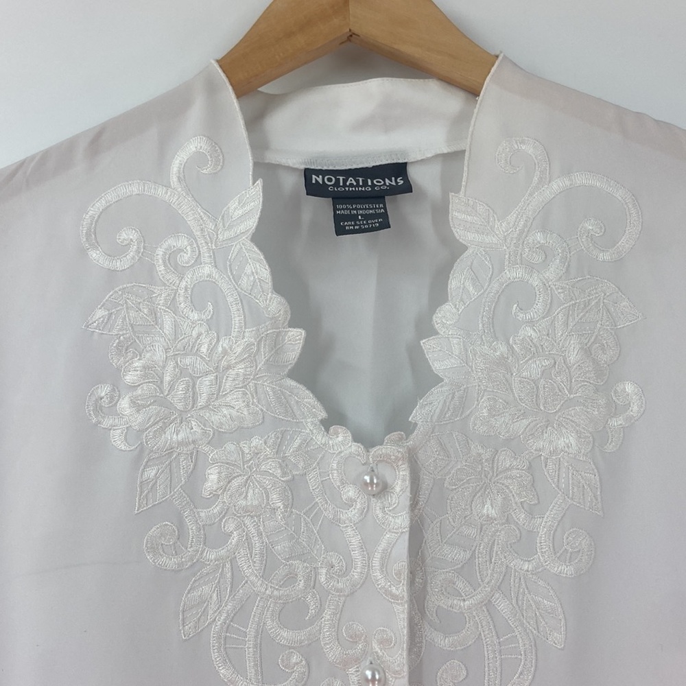 Notations White Button Down Embroidered Detail Bl… - image 2